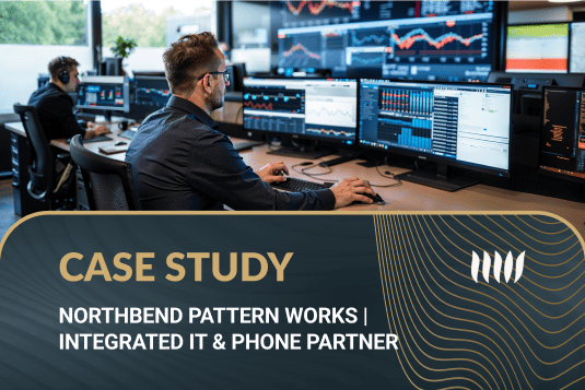 IT operations center with multiple monitors and Northbend Pattern Works case study branding.